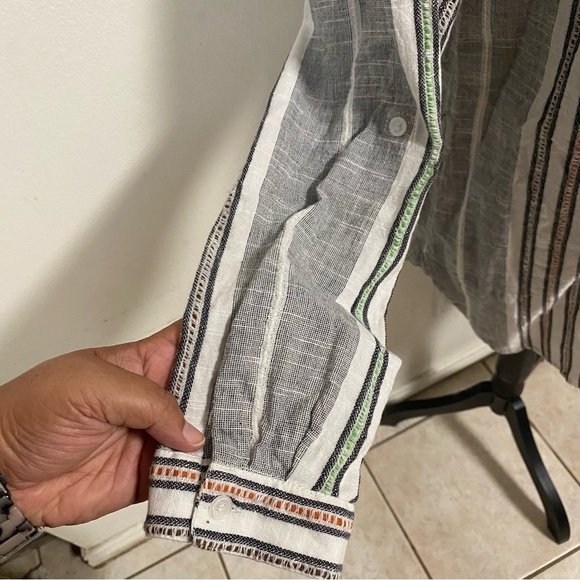 Soft Surrounding Shirt women’s size medium striped Embroidered Tunic long sleeve - Picture 5 of 17